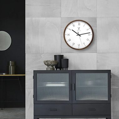 Holzwerk Wanduhr EISENBERG Designer Holz Wand Uhr, braun, weiß (lautlos ohne Tickgeräusche, 30 cm)