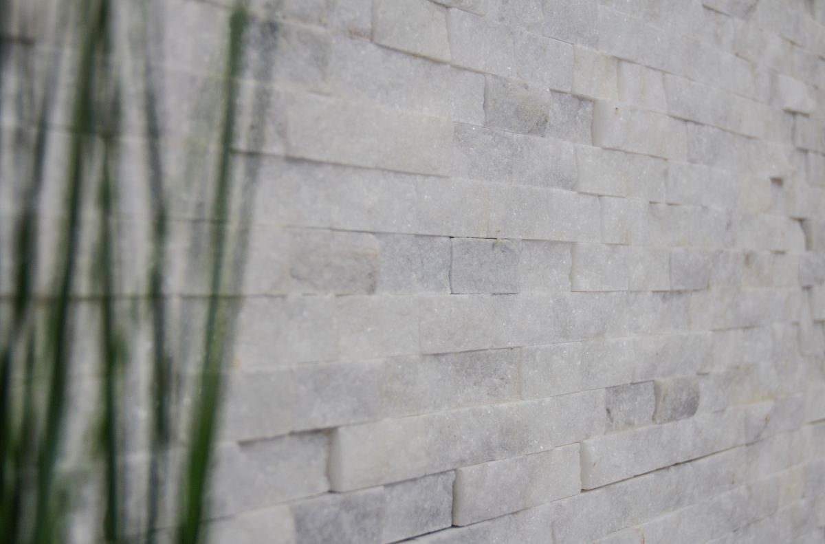 Mosani Mosaikfliesen Splitface Marmor Mosaik Steinwand Naturstein weiß Brick Mauerverband
