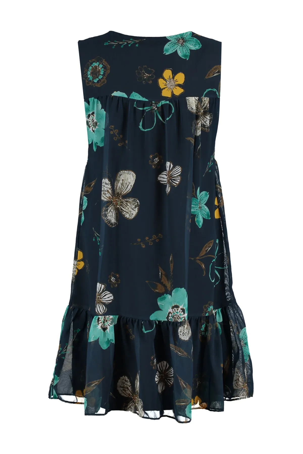 Trendyol Collection  Marineblaues, gerade geschnittenes, gefüttertes Mini-Webkleid mit Blumendruck TWOSS20EL2329