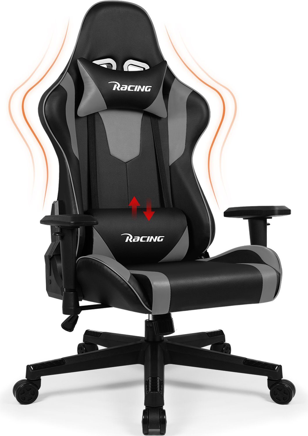 Daynee Gaming-Stuhl Gaming Stuhl,Bürostuhl Ergonomisch mit verstellbare Lendenkissen (Kopfkissen und Armlehnen,Gaming Chair Gepolstert), Gamer Stuhl Wippfunktion, Gaming Stuhl 150 kg Belastbarkeit