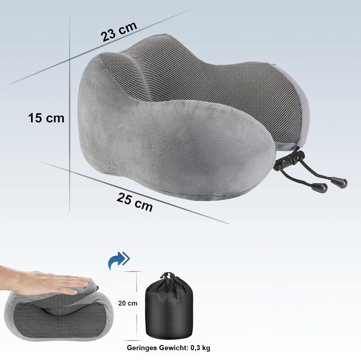 götäzer Nackenkissen Ergonomisch gestaltetes Reisekissen(mit Schlafmaske,Ohrstöpsel,Tasche), 1-tlg., Memory-Schaum, schützendes Nackenkissen, perfekt für Reisen und Büro