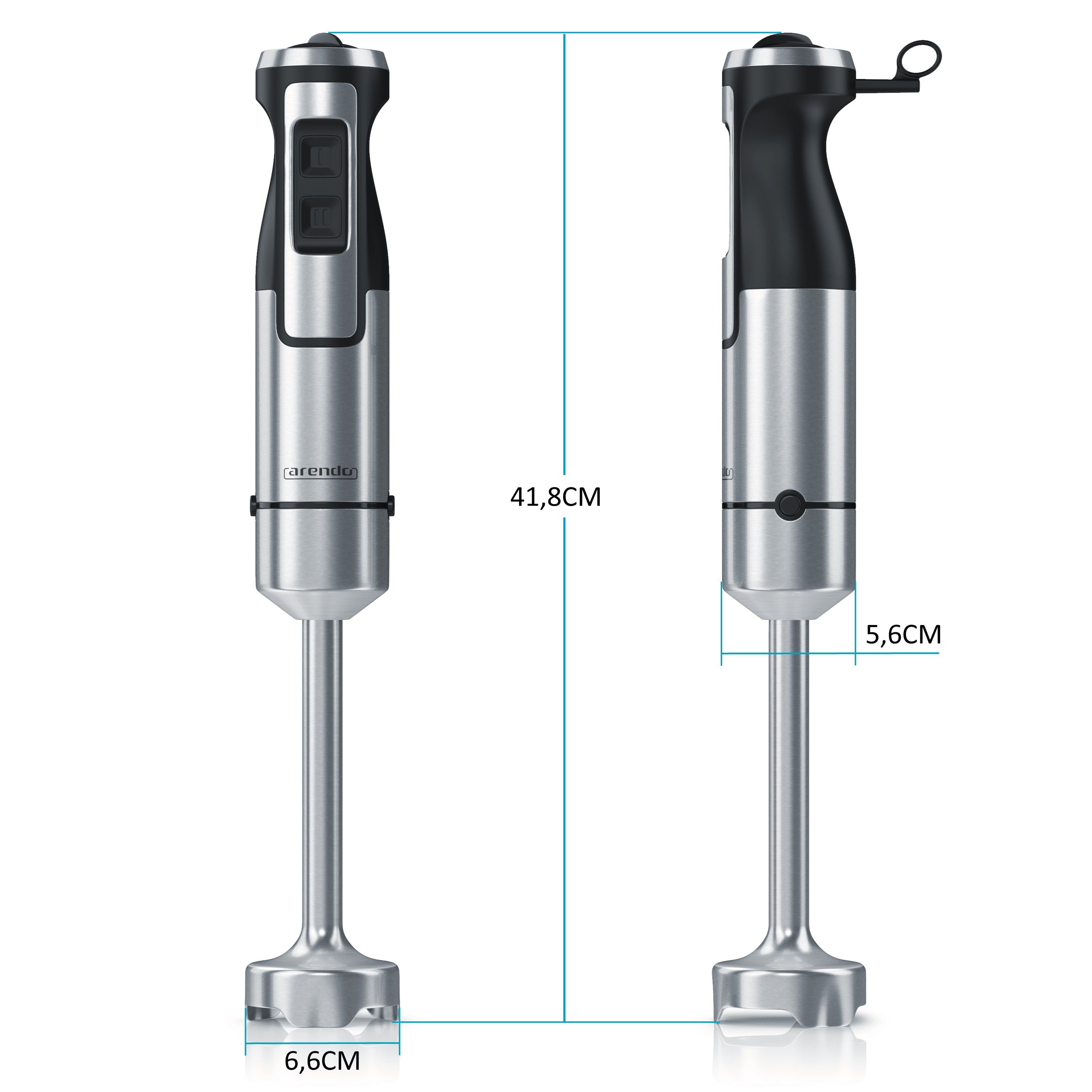 Arendo Stabmixer, 1000 W, Edelstahl Pürierstab mit Messbecher, Handmixer, stufenlose Regelung