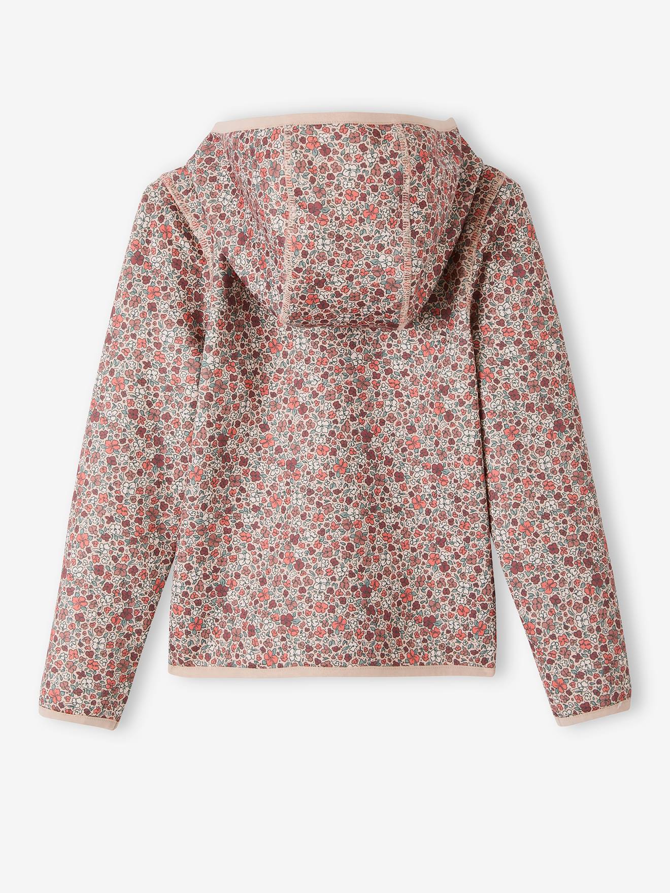 Sweat de sport zippé imprimé fleurs en matière technique rose imprimé