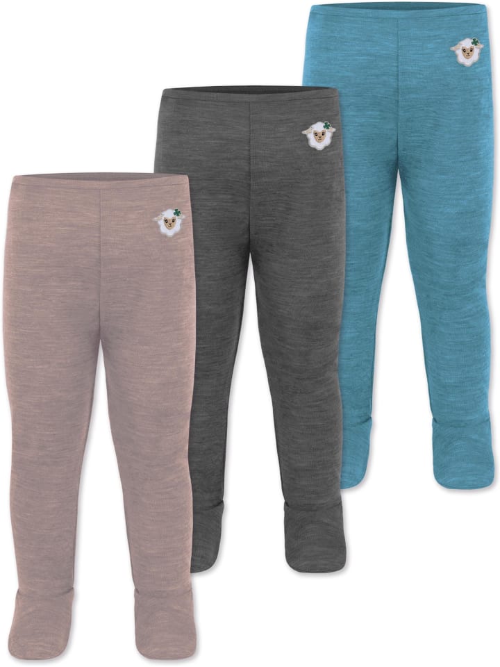 Normani Outdoor Sports 3er Pack Baby Merino Unterhose mit Füßen in Blau/Anthrazit/Rosa günstig kaufen