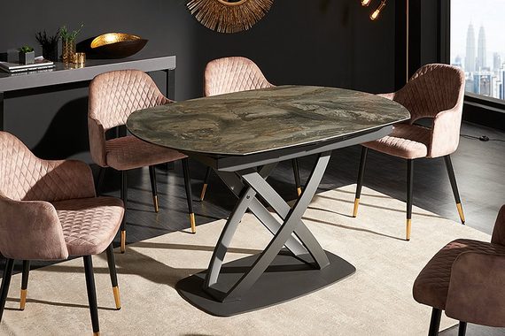 riess-ambiente Esstisch INCEPTION 130-190cm taupe / schwarz (Einzelartikel, 1-St), Keramik · Metall · Sicherheitsglas · ausziehbar · Modern Design