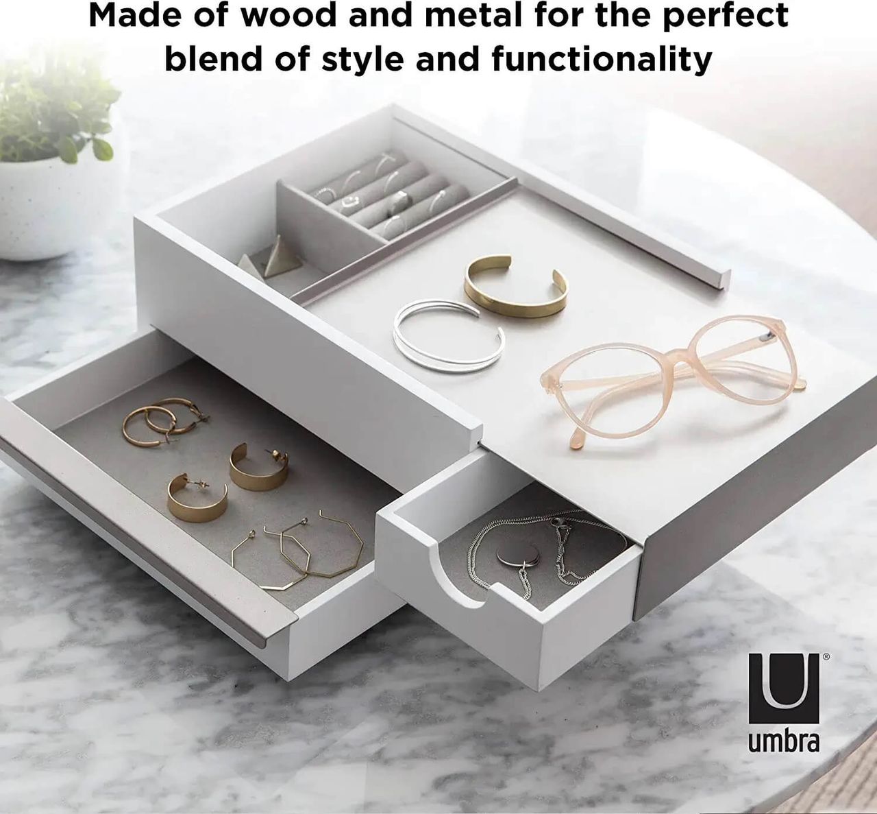 trends4cents Umbra STOWIT Schmuckkasten 290245-670 in White/Nickel Design Schmuckbox Etui Aufbewahrung