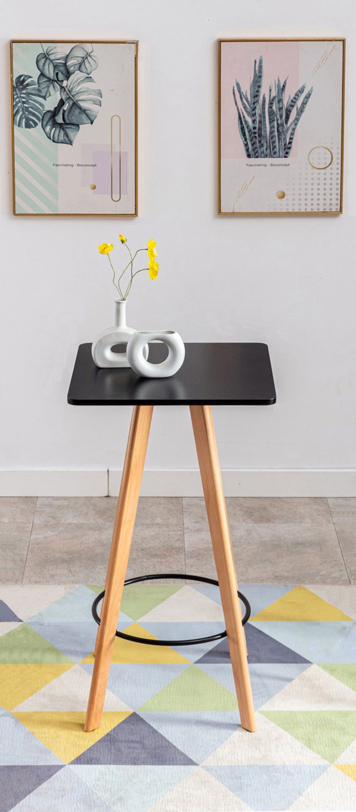 TPFLiving Stehtisch Minios - Bartisch für Küche, Esszimmer, Wohnzimmer, Balkon, Terrasse (Bistrotisch mit Buchenholz-Tischplatte - Durchmesser: 60 cm, 1-St., Design Tisch mit Buchenholz-Gestell und Fußstütze), Maße (BxLxH): 60 x 60 x 105cm - Gewicht