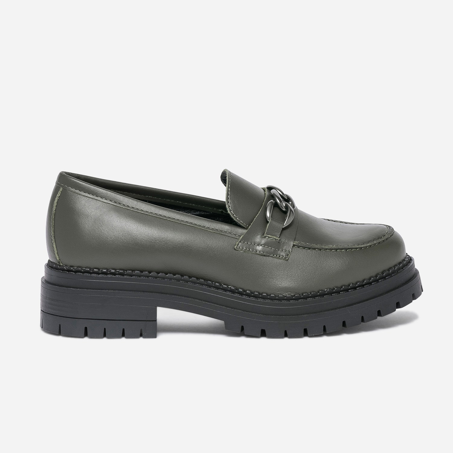 Mocassin TEXTO kaki en cuir à semelle épaisse