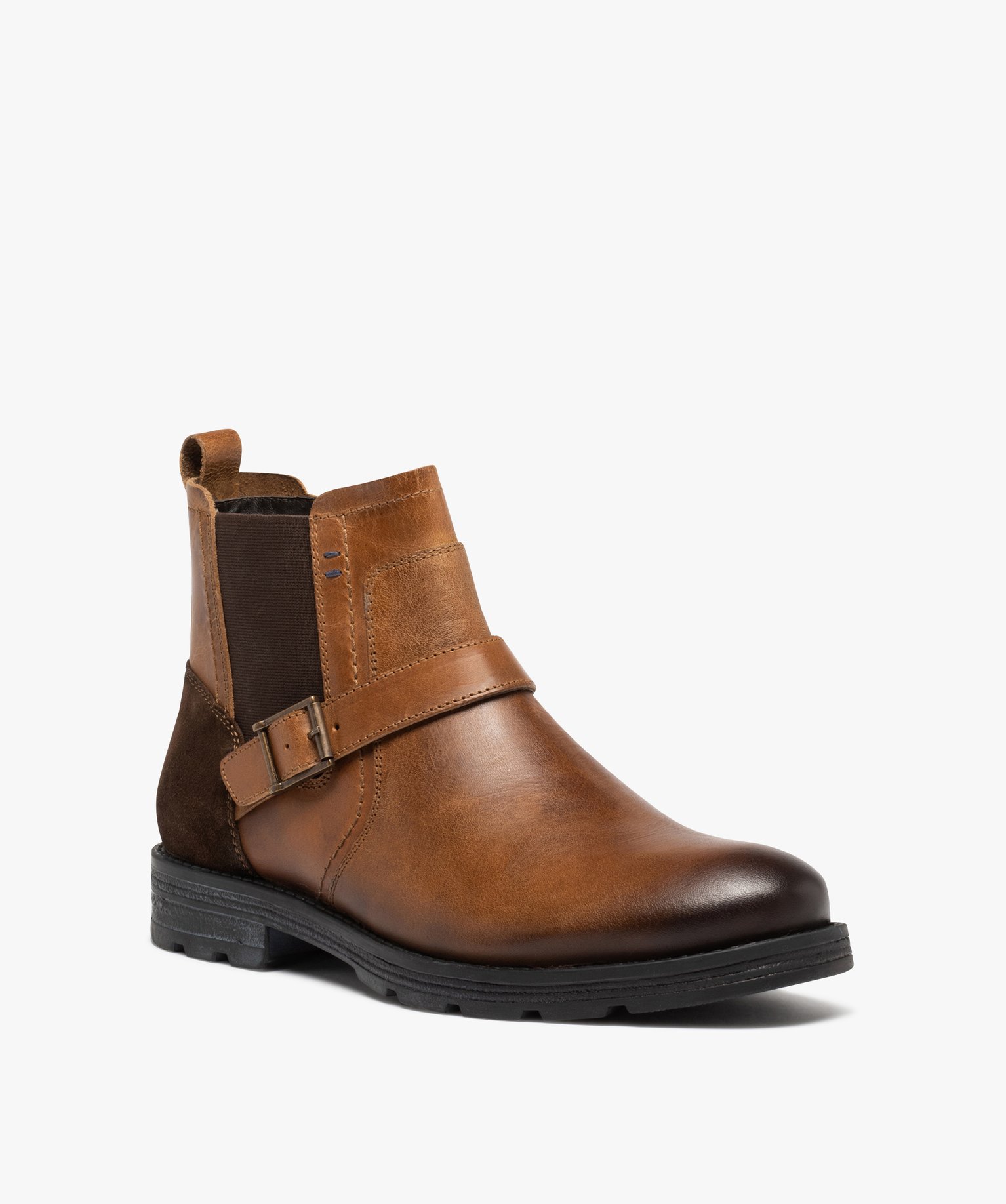 Boots homme dessus en cuir uni style Chelsea à zip camel | GEMO