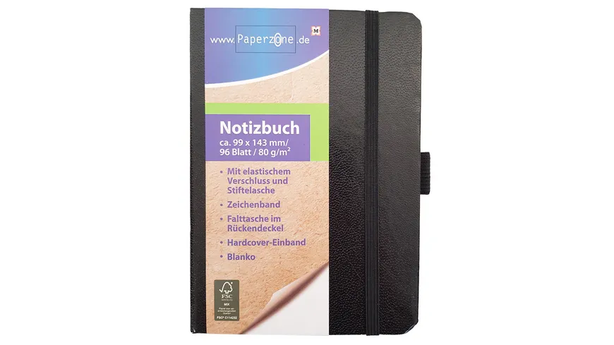 PAPERZONE Notizbuch A6 blanko schwarz