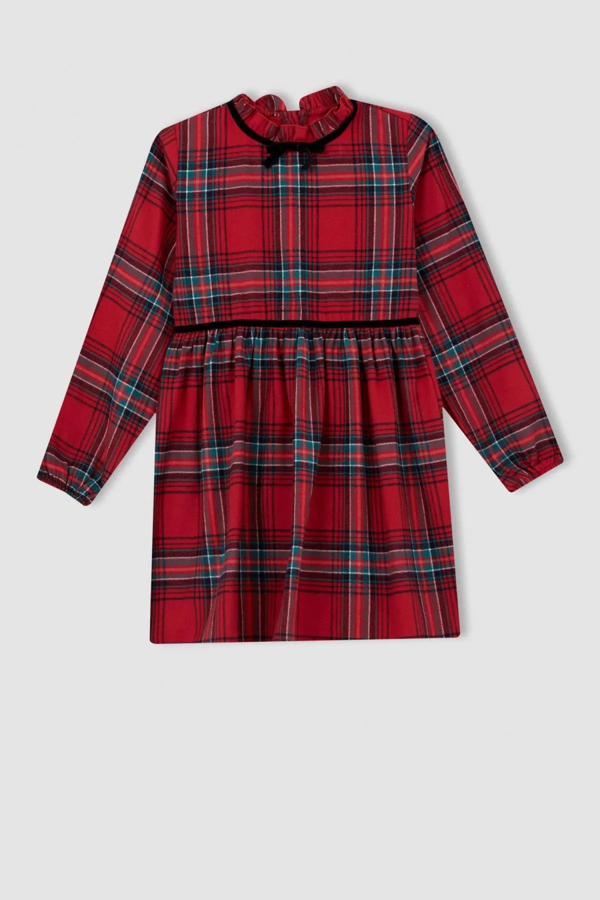 DeFacto  Kariertes Langarmkleid für Mädchen mit Neujahrsmotiv