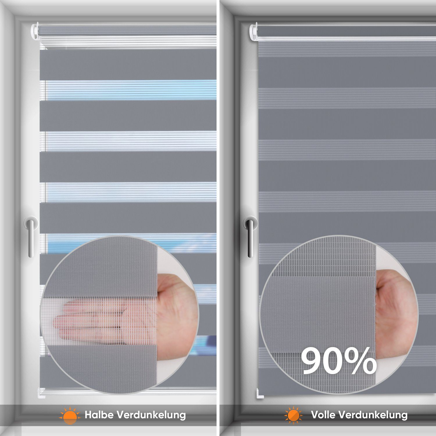 Doppelrollo Klemmfix ohne Bohre verdunkelnd Fensterrollo Seitenzugrollo Grau, Sekey, Klemmfix, für Fenster und Tür