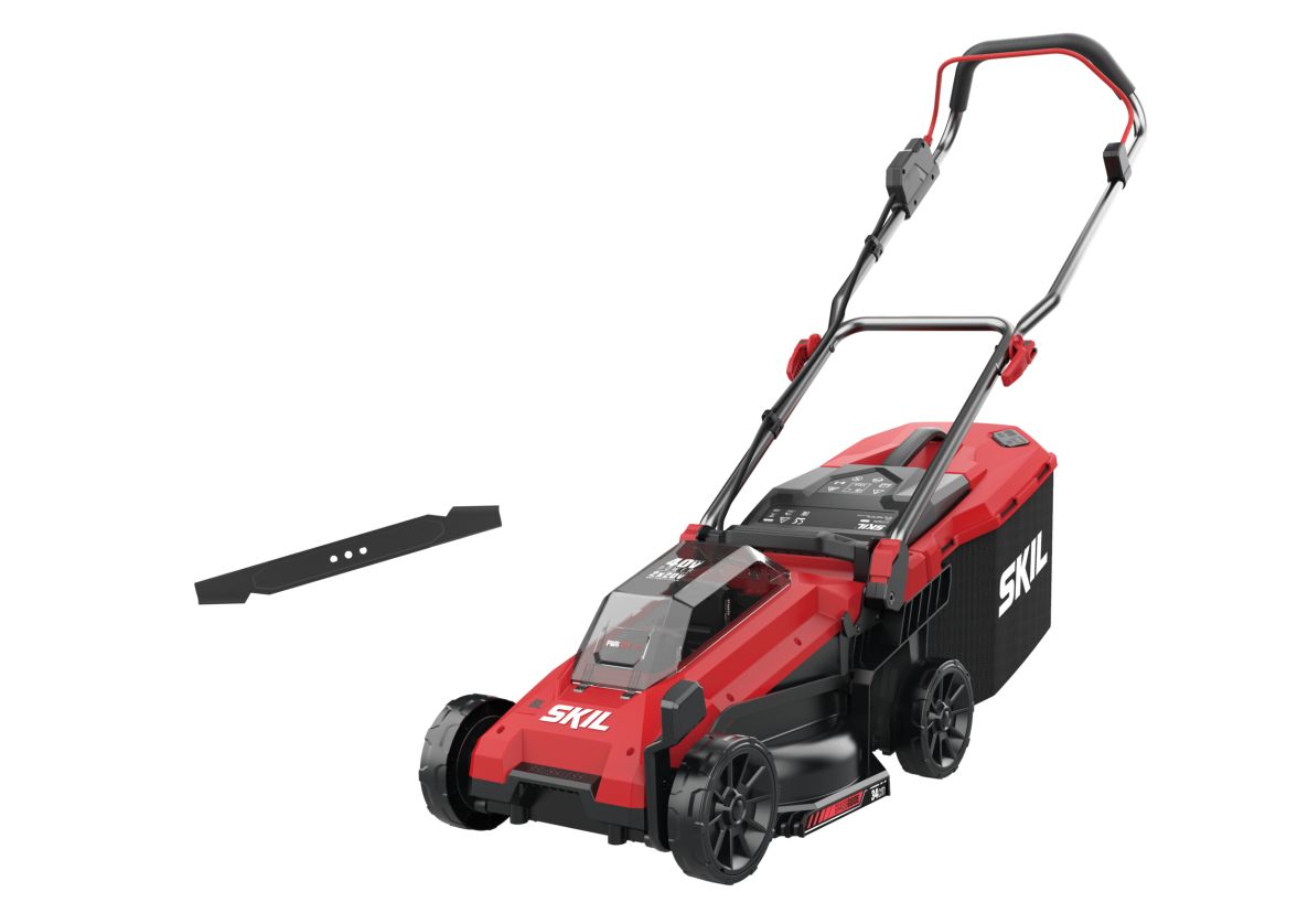 Cortacésped inalámbrico SKIL GM1E0130CA de 34 cm, 2 x 20 V, sin escobillas (baterías y cargador no incluidos).