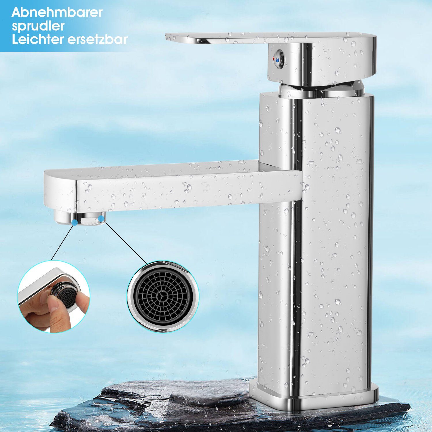 LETGOSPT Waschtischarmatur Waschtischarmatur Bad für Waschbecken eckig Edstahl Waschtisch Armatur Wasserhahn Einhebelmischer Mischbatterie Badarmatur
