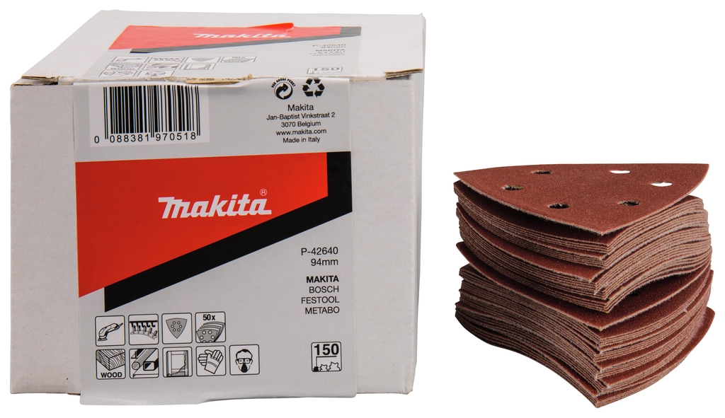 Makita Accessories P-42640 Φύλλο λείανσης 3-K 94 K150 Κόκκινο Velcro 50 τεμάχια