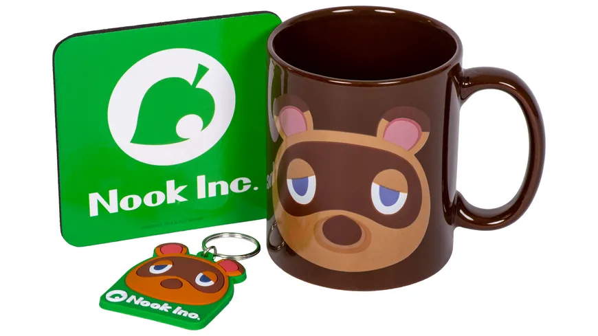Geschenkset (Tasse, Untersetzer & Schlüsselanhänger) - Animal Crossing - Tom Nook