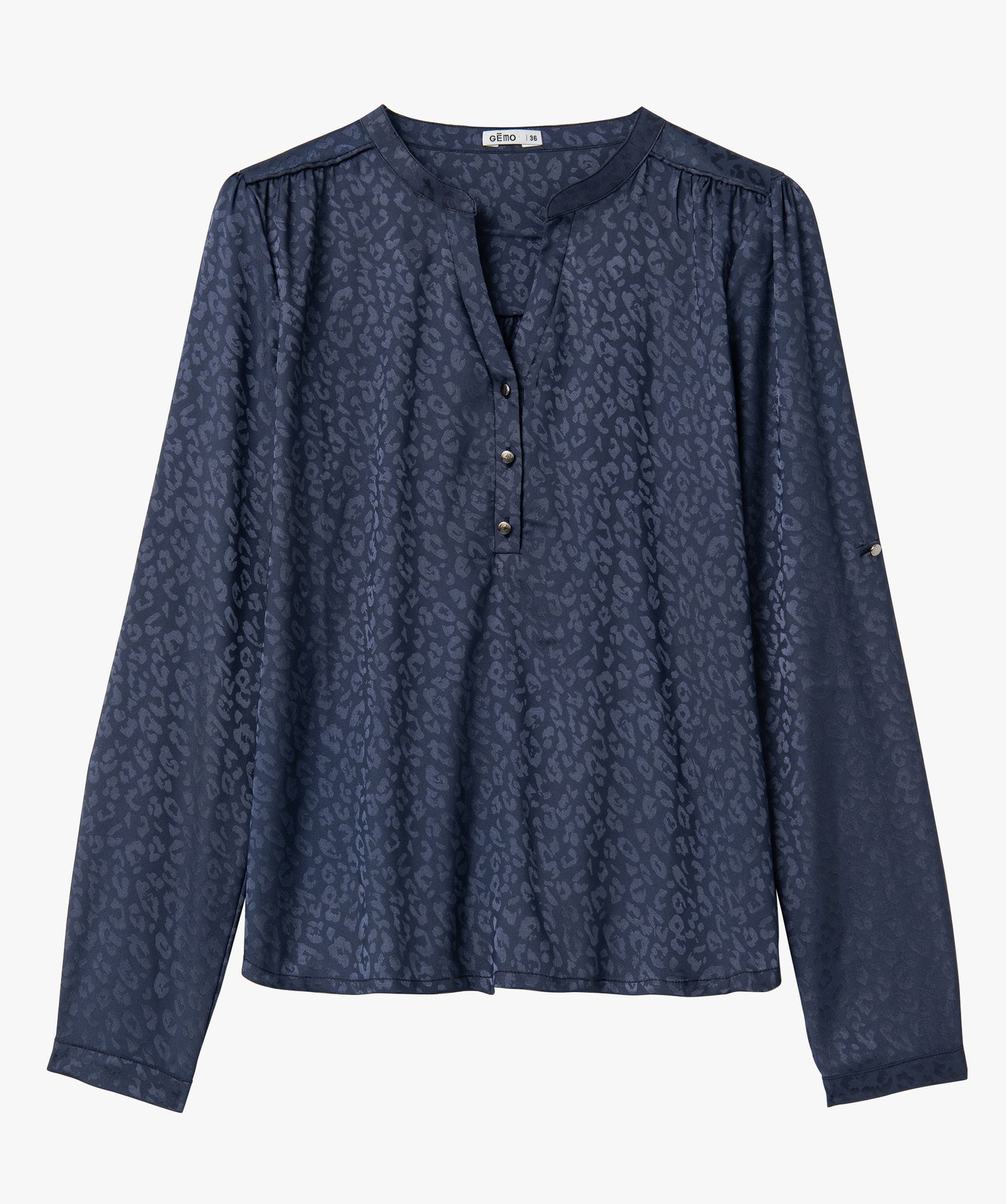 Blouse femme satinée avec manches retroussables bleu | GEMO