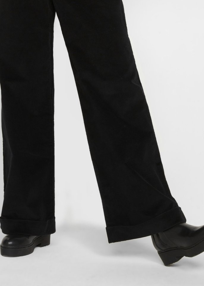 Weite Stretch-Marlenehose mit High-Waist-Schlupfbund aus Cord