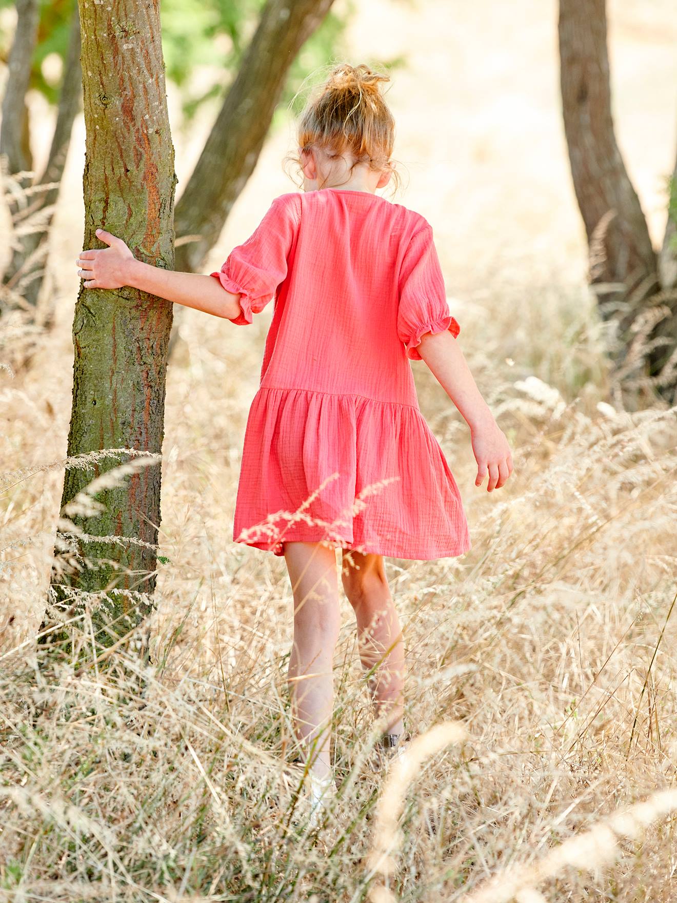 Vertbaudet Mädchen Kleid mit Knopfleiste - rot