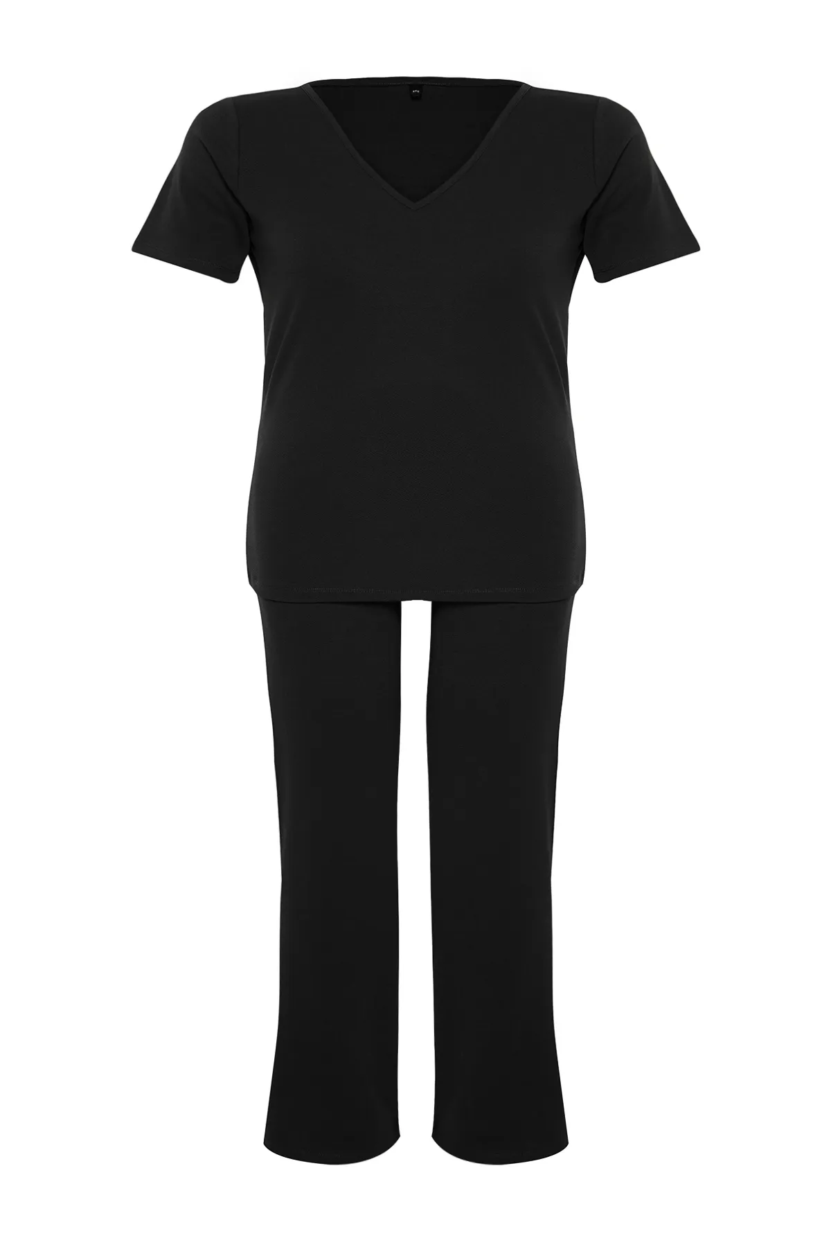 Trendyol Curve  Schwarzes Strickoberteil und Unterteil in großer Größe TBBSS24CP00007