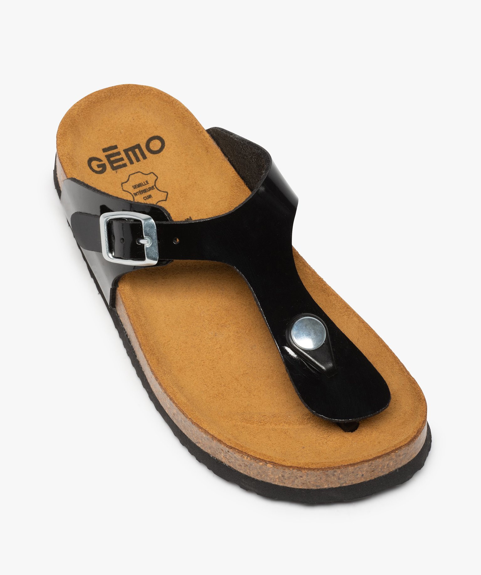 Sandales fille à entre-doigts et large bride en T ajustable noir | GEMO