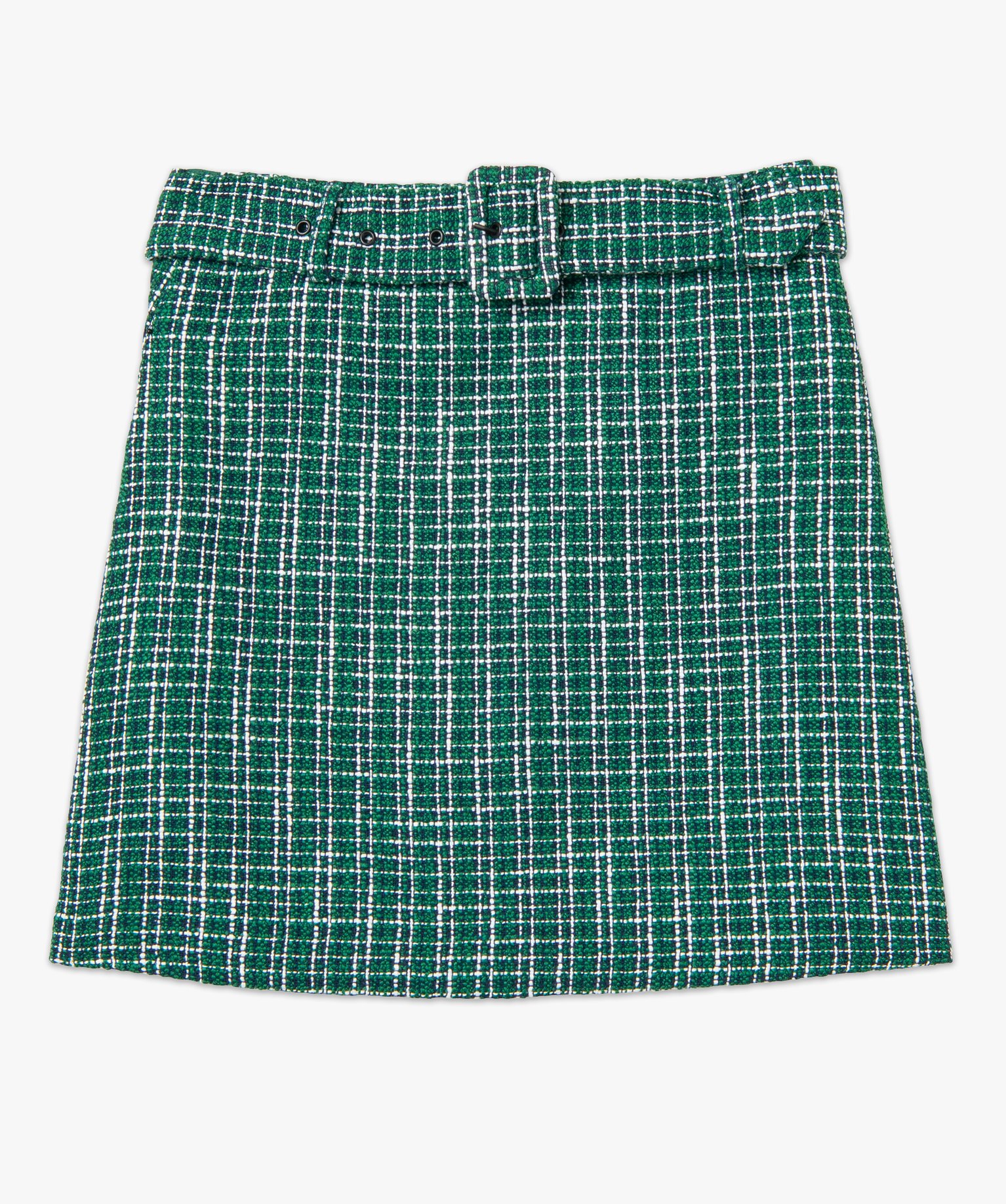 Jupe femme aspect tweed avec ceinture à boucle vert | GEMO