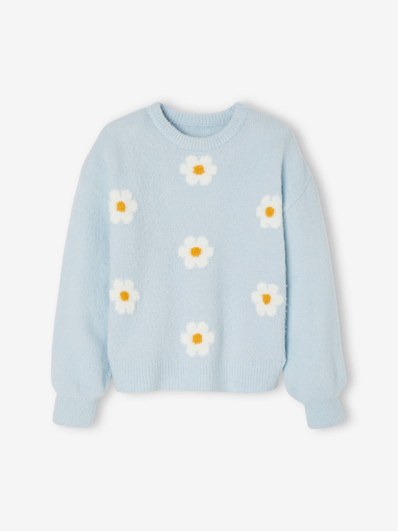 Pull jacquard duveteux fille rose