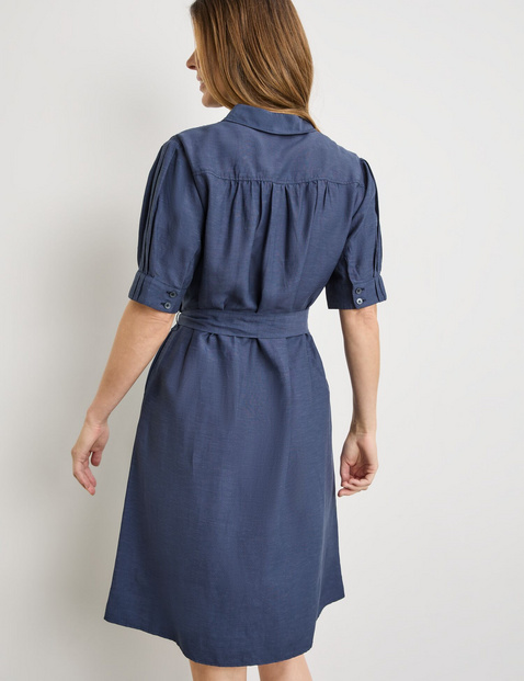 Blusenkleid mit Taillenband und Leinenanteil