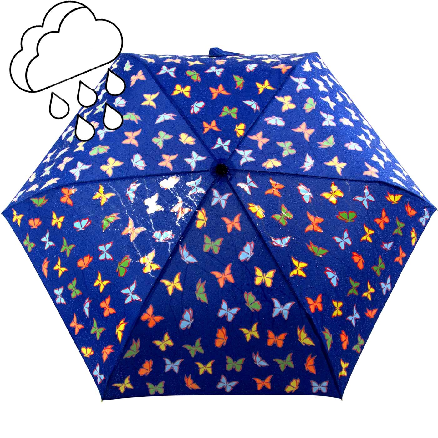 iX-brella Taschenregenschirm iX-brella Mini Kinderschirm mit Wet Print Motiv, Farbänderung bei Nässe - Schmetterlinge