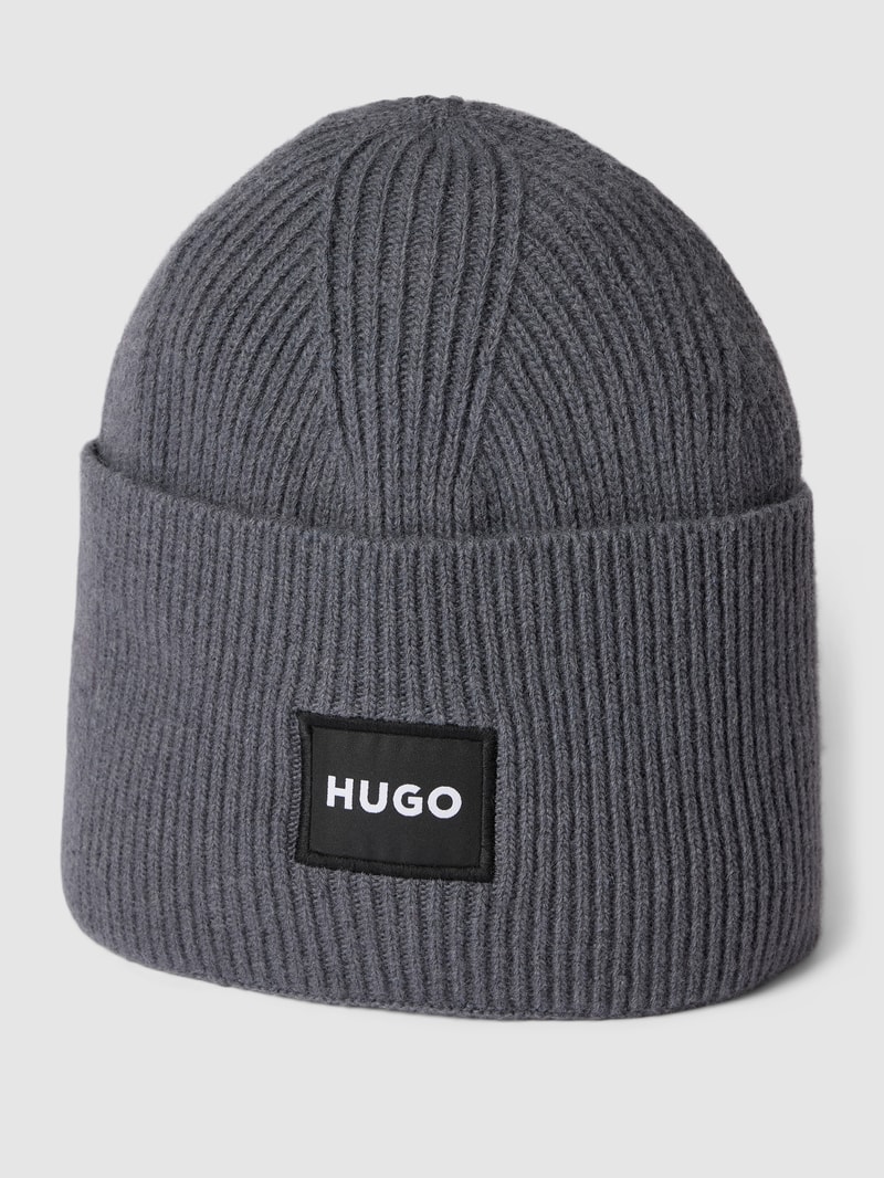 Beanie mit Label-Applikation Modell 'Xaff' in hellgrau