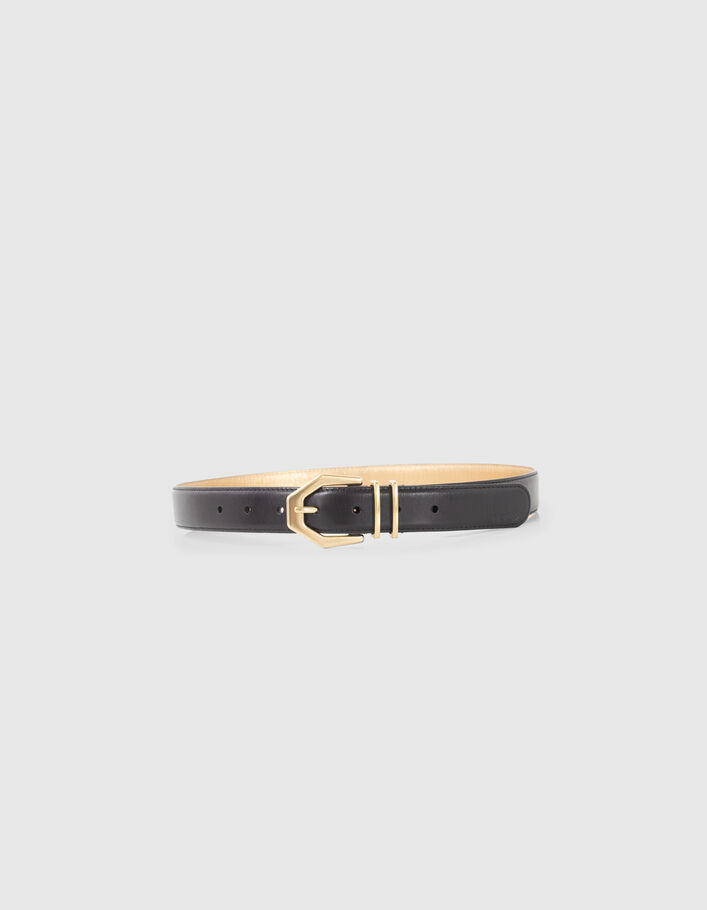Ceinture noire cuir intérieur doré Femme