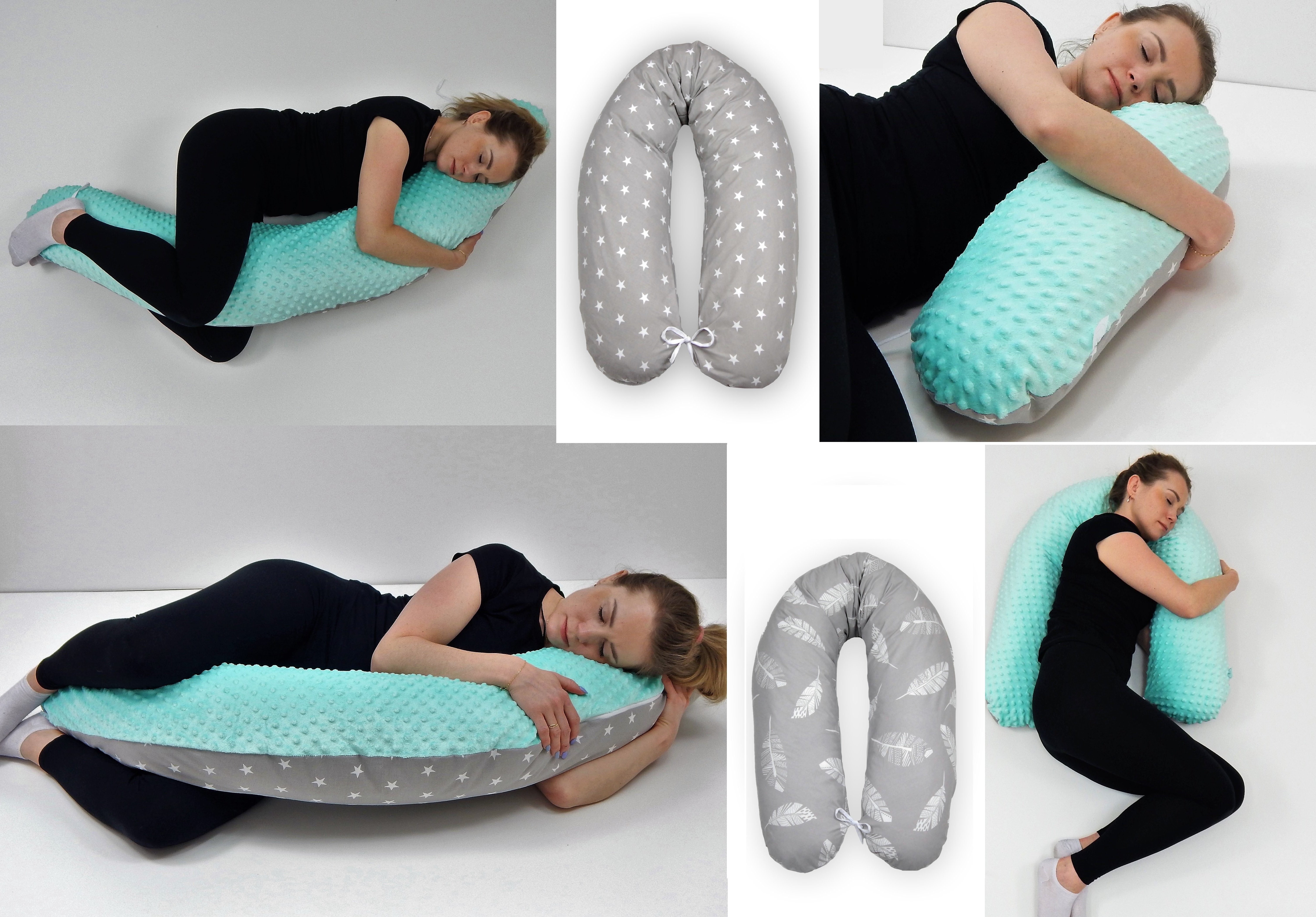Loolay Stillkissen MINKY/ Baumwolle Stillkissen 170 cm XXL Seitenschläferkissen mit Bezug, MINKY MINZE/ verschiedene Baumwolle MUSTERN, Bezug abnehmbar mit Reißverschluss!, 100% Europäische Stoffe und Kleinserien-Nähen