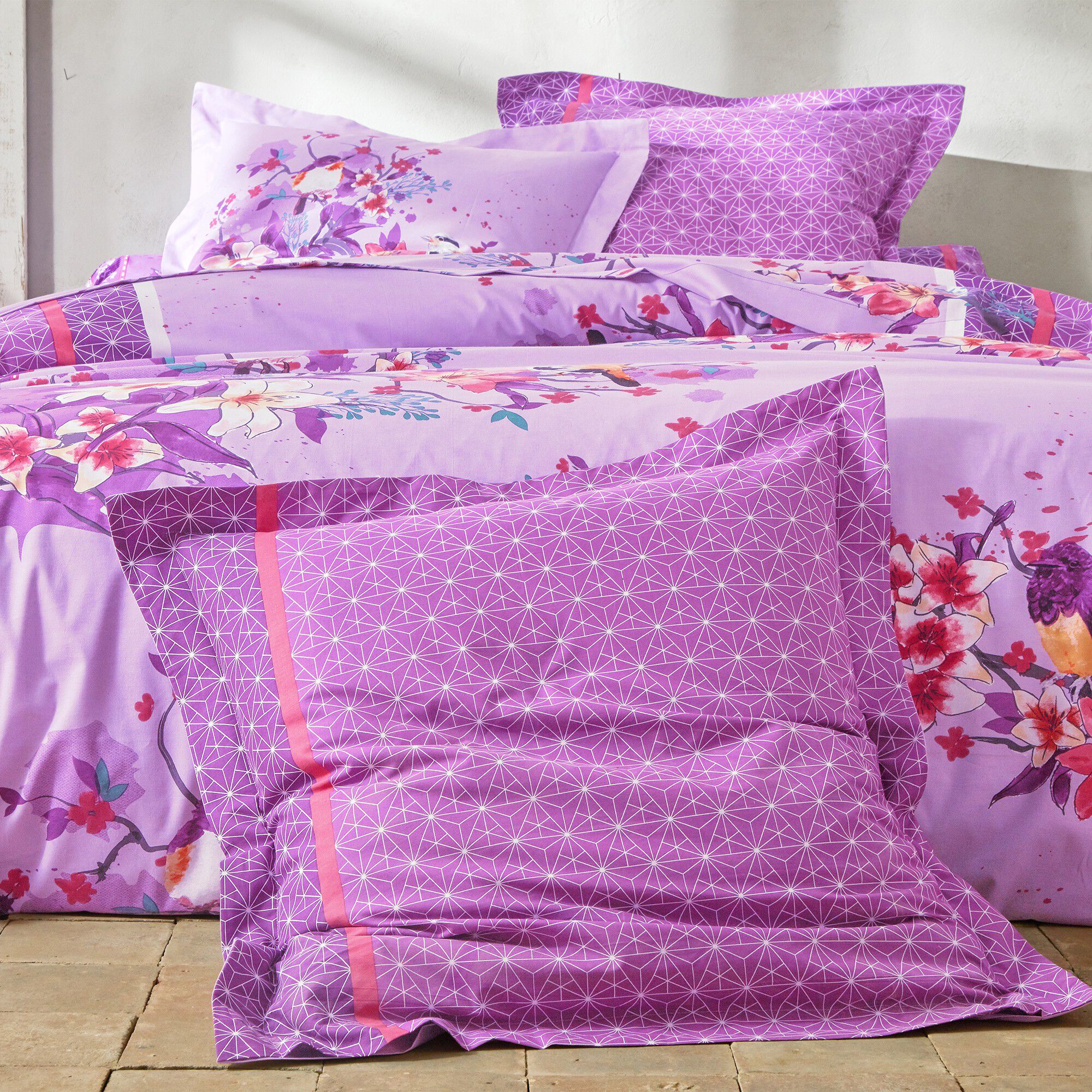 Linge de lit Birdy en coton imprimé oiseaux