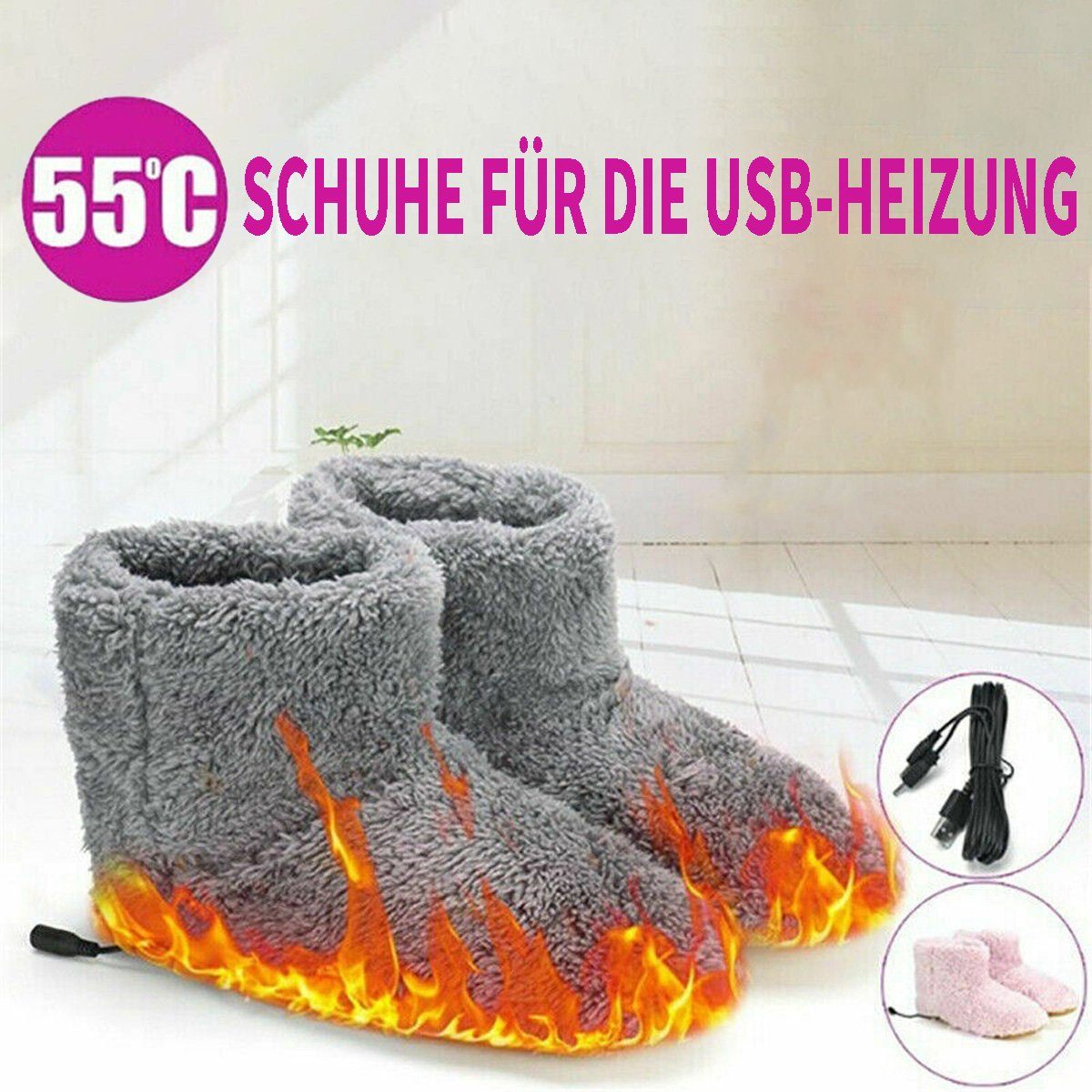 Yoyaxi Heizgerät Winter USB Wärmer Fußschuh Plüsch Warm, Elektrische Hausschuhe, Füße beheizt, waschbar