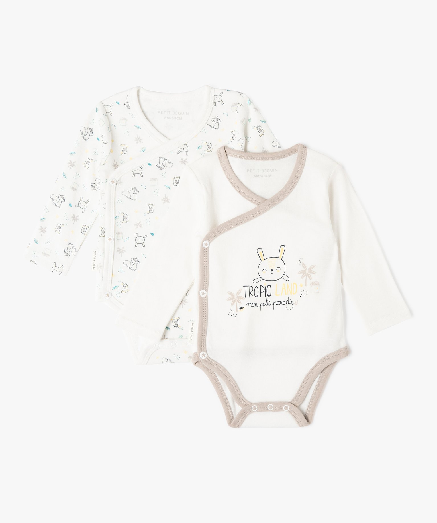 Body bébé imprimé à manches longues et fermeture croisée (lot de 2) - Petit Béguin