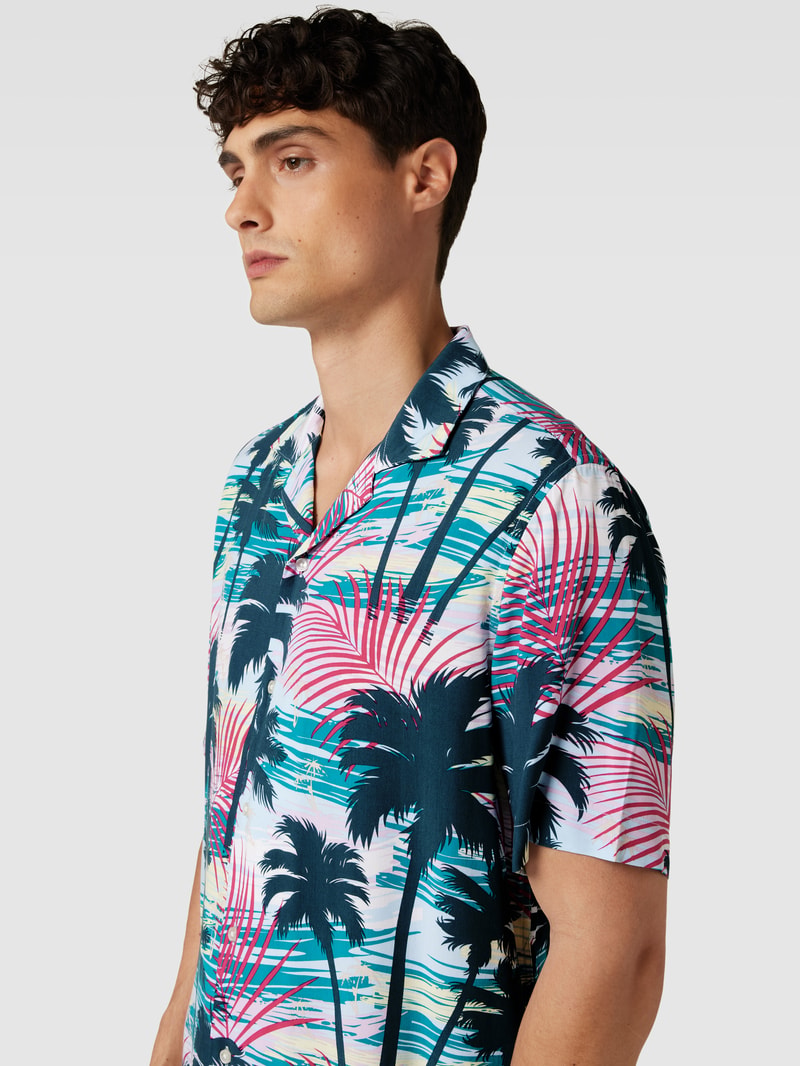 Tailored Fit Freizeithemd aus Viskose mit Allover-Muster in petrol