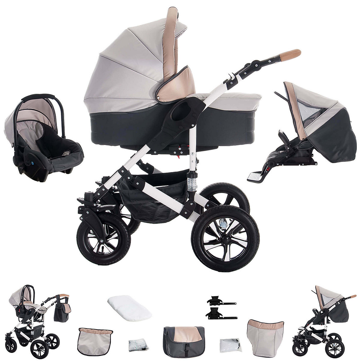 myVARIO | 3 in 1 Kombi Kinderwagen Komplettset | Hartgummireifen Kombikinderwagen