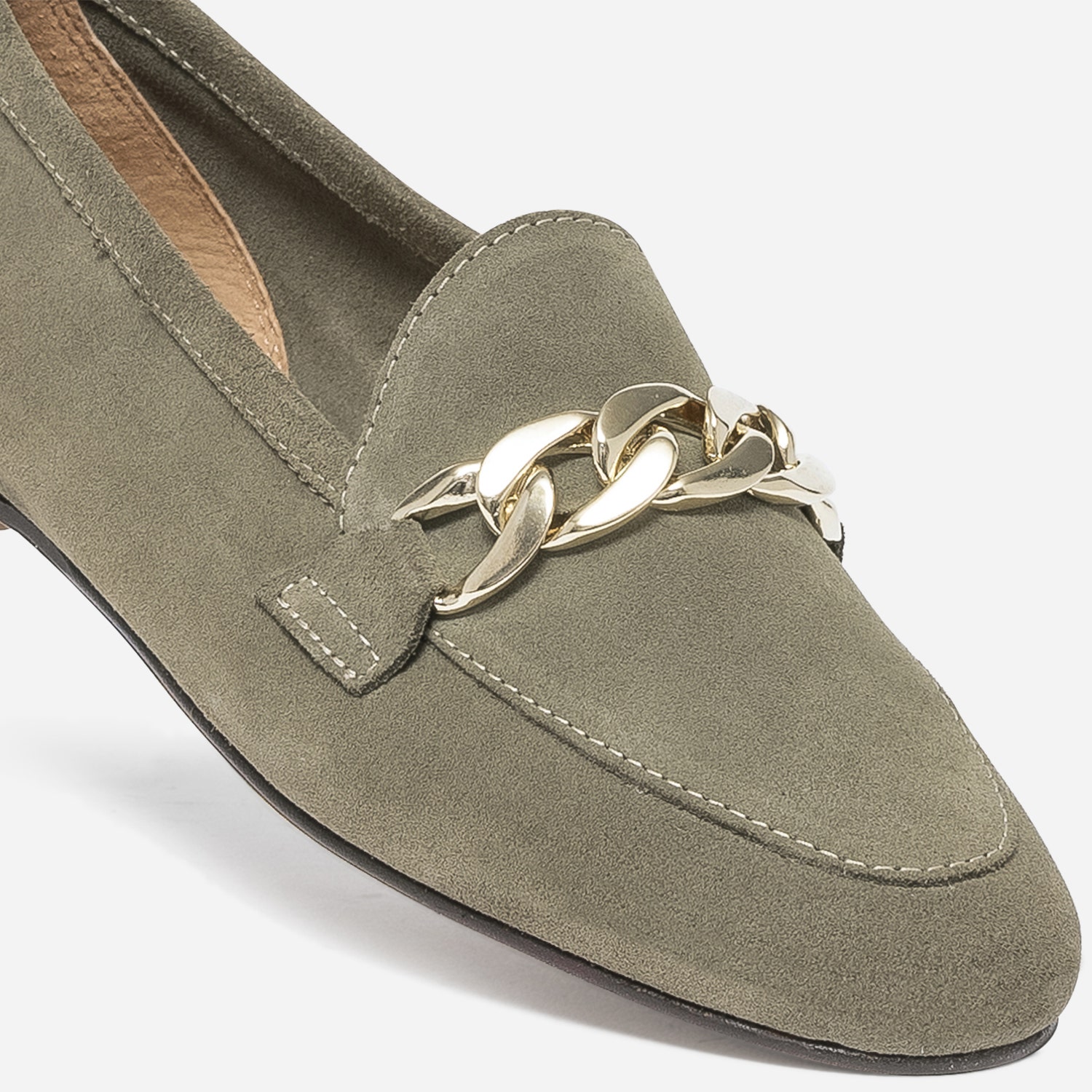 Mocassin kaki éco-conçu en cuir velours
