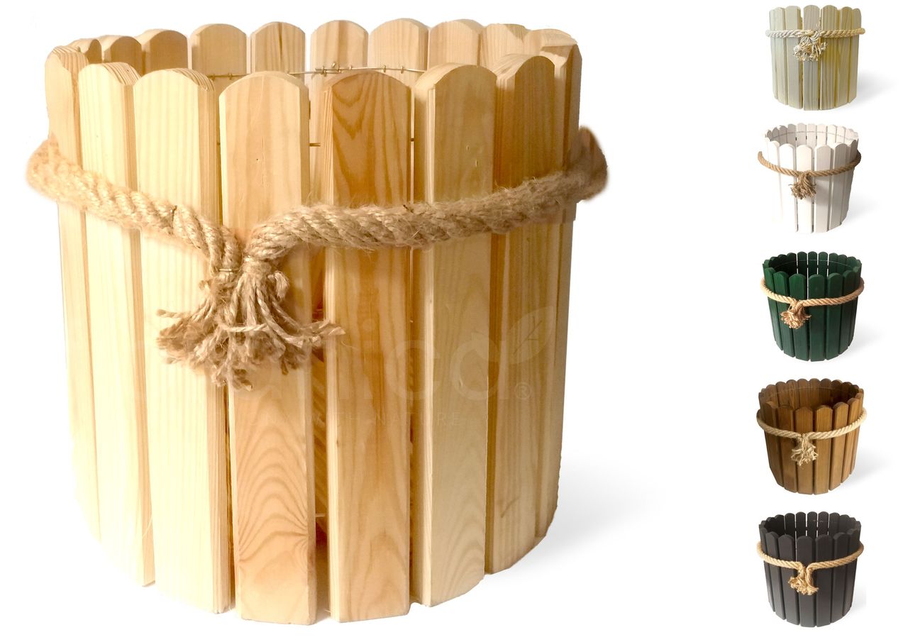 Pemicont Floranica Runder Blumentopf aus Holz 33x20cm Natutal Imprägnierte Kiefer Gehäuse für Kräuter Blumen Haus- und Gartendekoration Truhe Für den Innen- und Außenbereich EU-Produkt