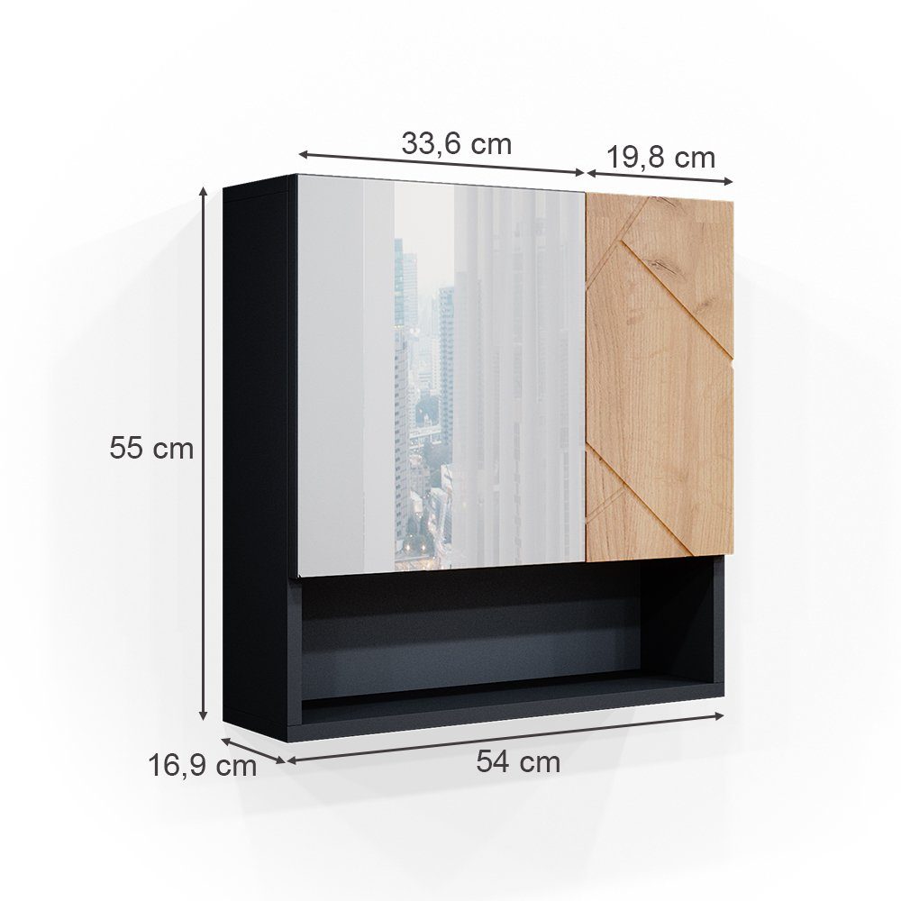 Vicco Spiegelschrank Badspiegel Badschrank IRMA Anthrazit / Goldkraft