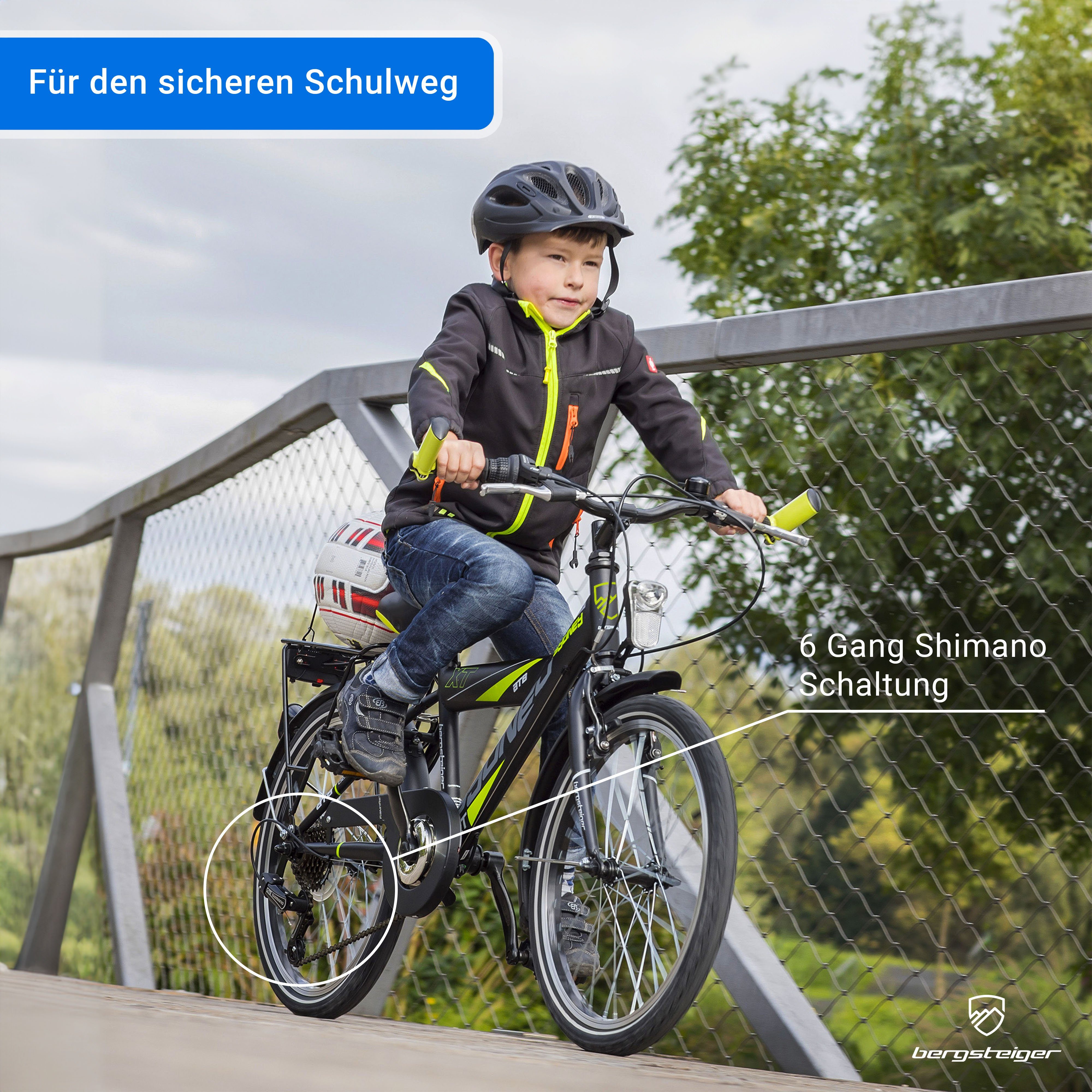 bergsteiger Kinderfahrrad Sydney 20, 24 Zoll Kinderfahrrad, 6, 7, 8, 9 Jahre, StVZO, 6 Gang Shimano Tourney RD-TY300 Schaltwerk, Kettenschaltung