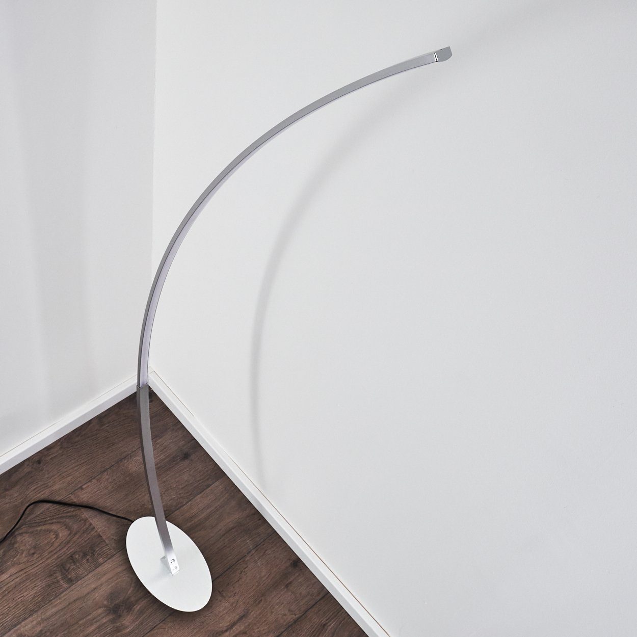 hofstein Bogenlampe Oneto LED Designer Standlampe in Aluminiumgebürstet, mit Fußschalter und Kabel, Leselampe, fest eingebaute LEDs 1100 Lumen