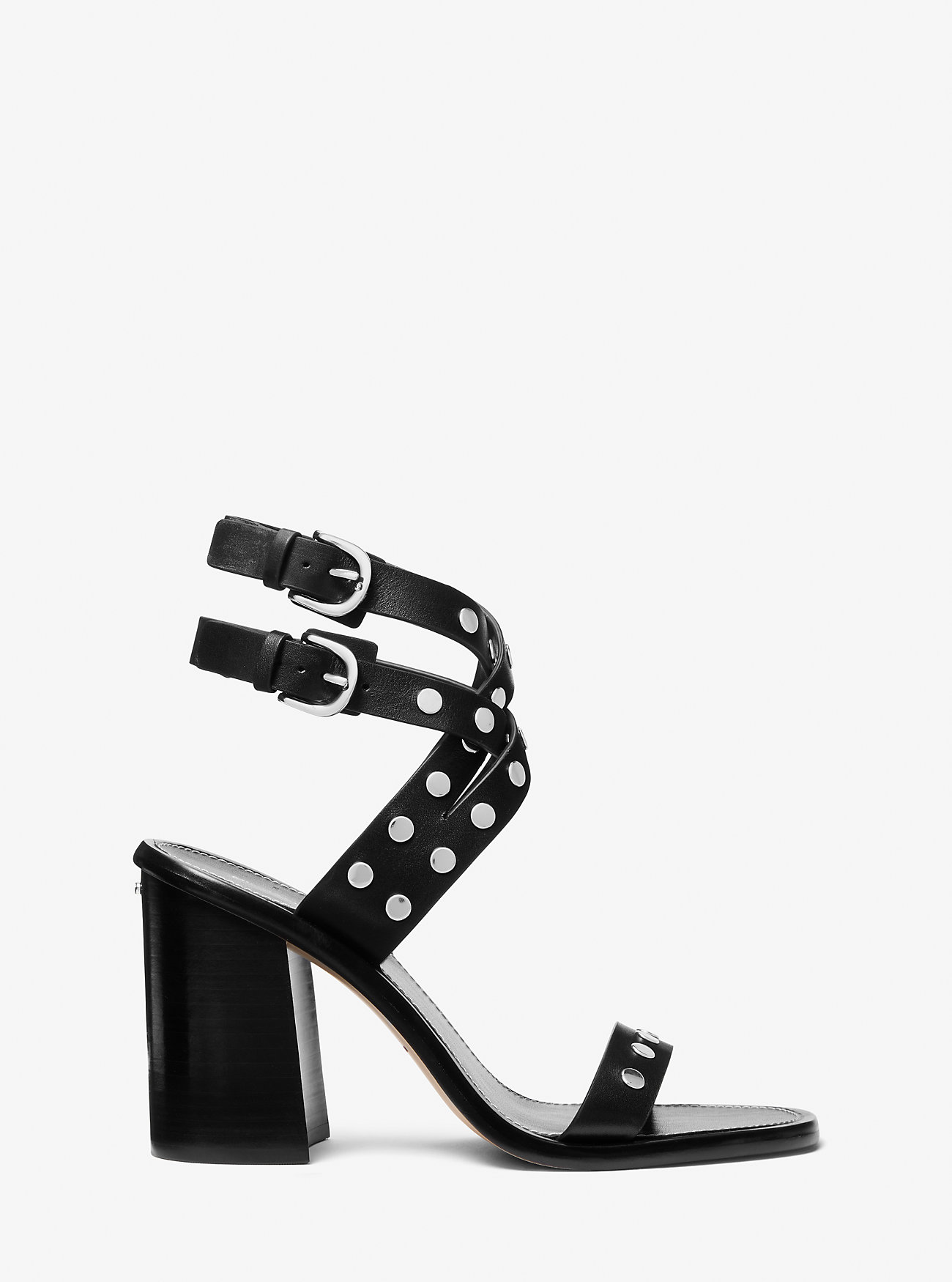 Irene Studded Leather Block Heel Sandal - BLACK