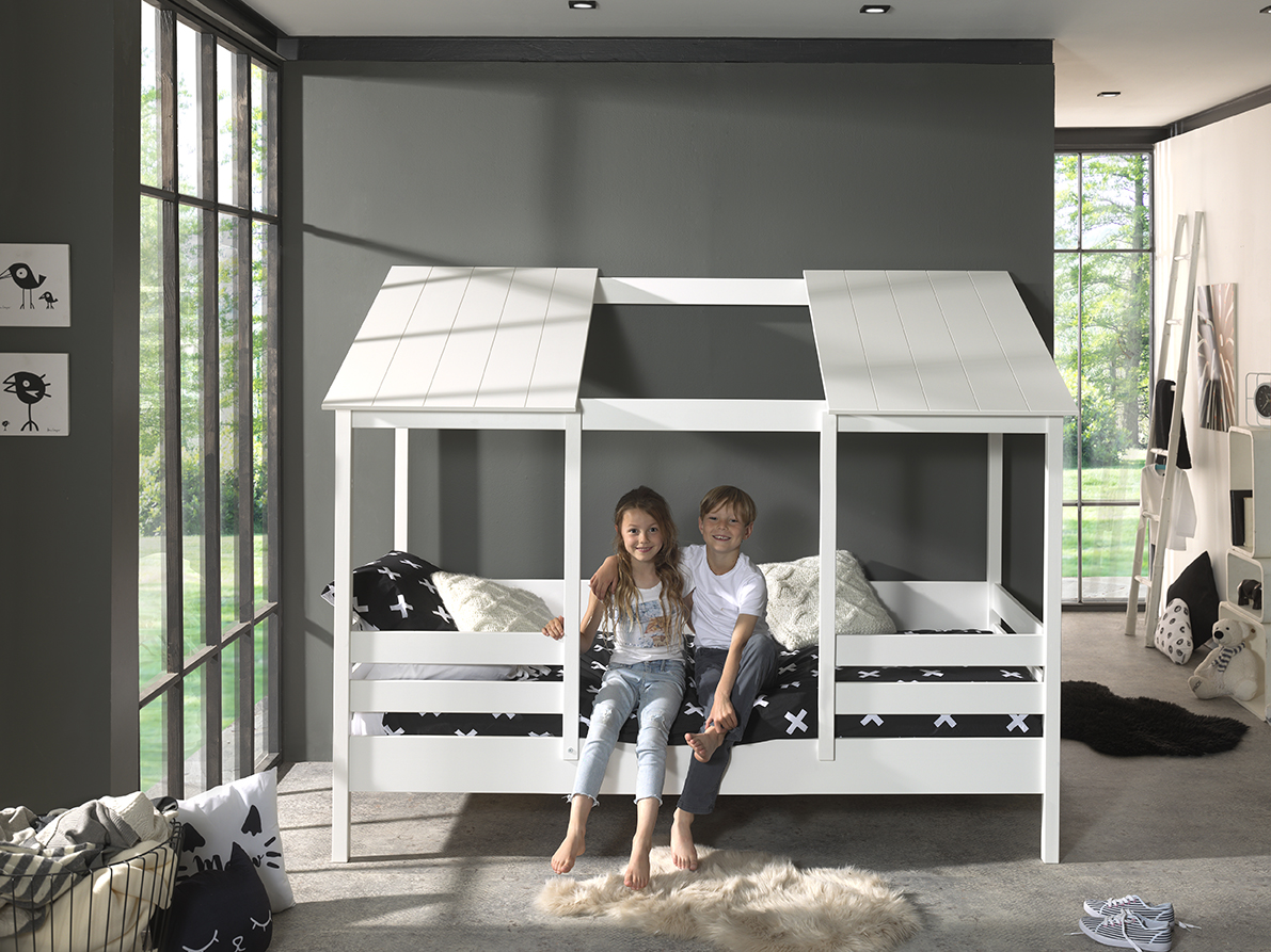 VIPACK Hausbett mit 90 x 200 cm Liegefläche, offenes Dach in Weiß