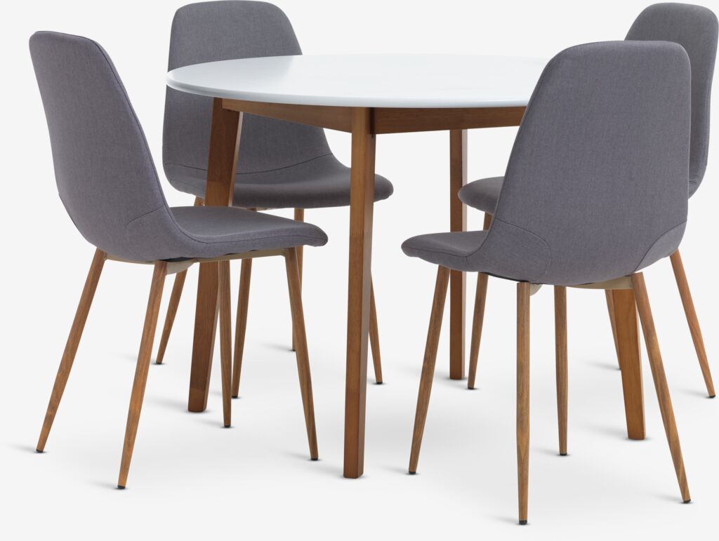JEGIND JONSTRUP JEGIND Ø105 table white 4 JONSTRUP chair gray/oak