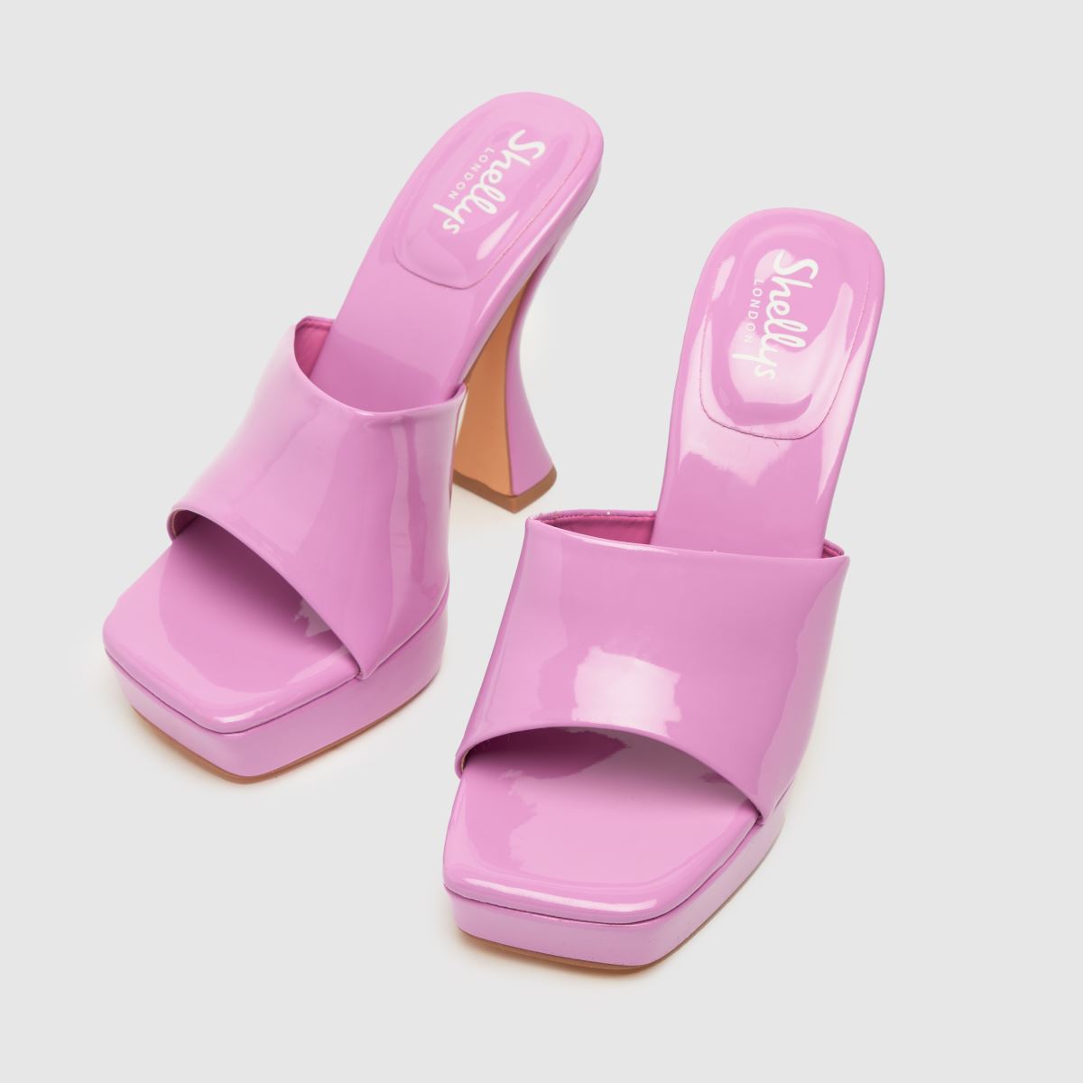 Shellys London – Rosa högklackade muleskor med candy pop-motiv