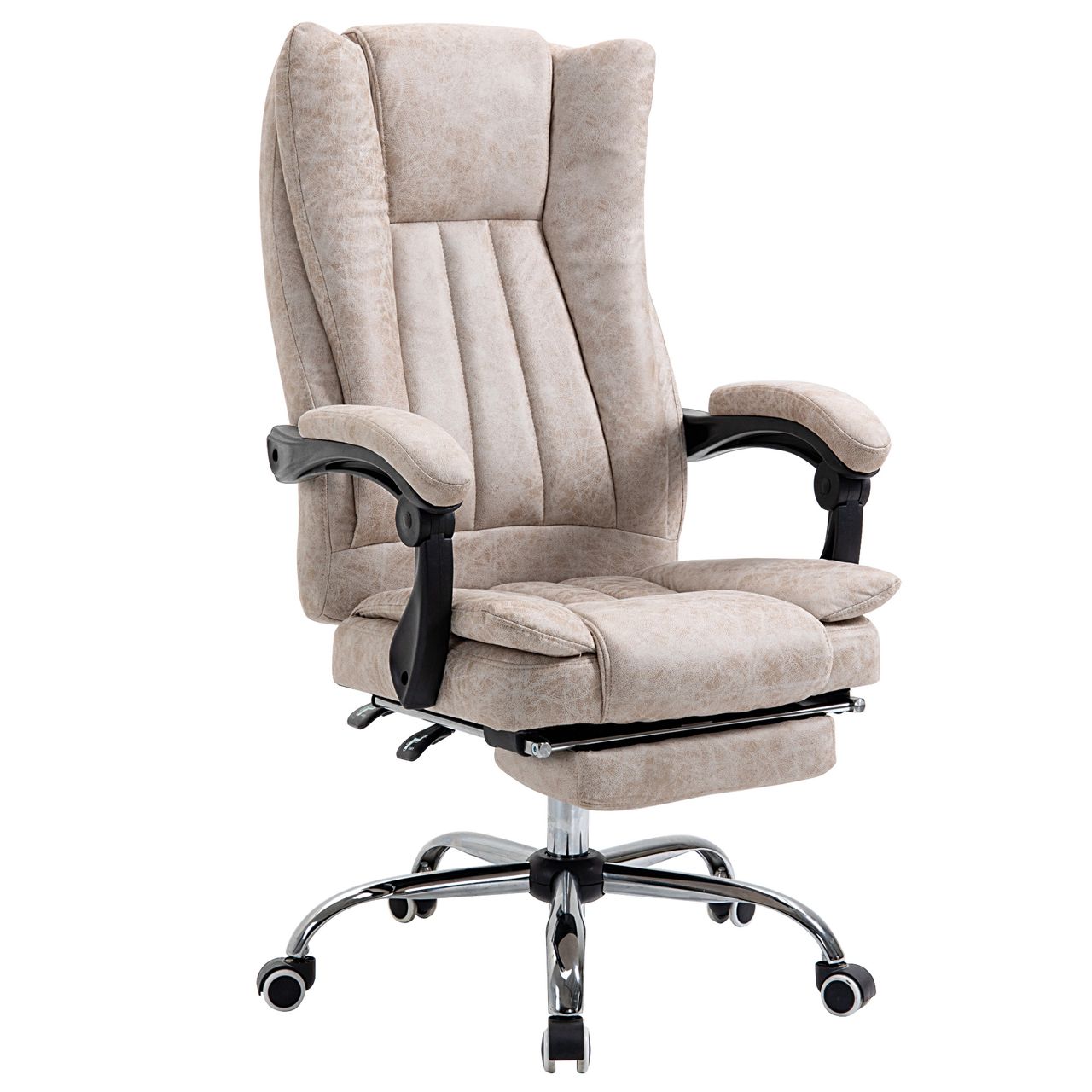 Vinsetto Bürostuhl Drehstuhl mit Liegefunktion Fußstütze Bürosesse Beige Schwarz Silber 63 x 71 x 110-118 cm
