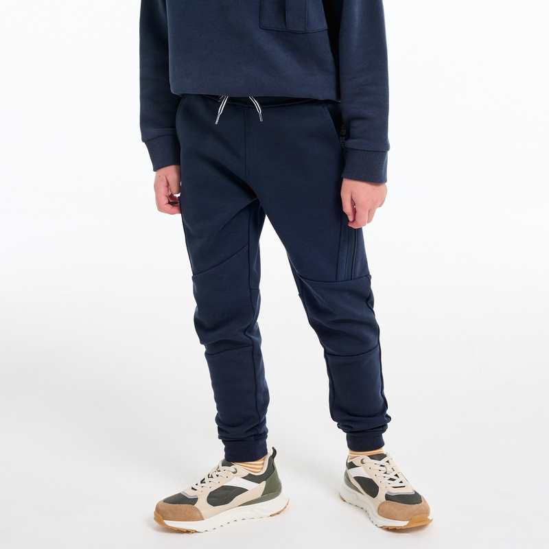 Pantalon de jogging molleton poches zippées bleu garçon