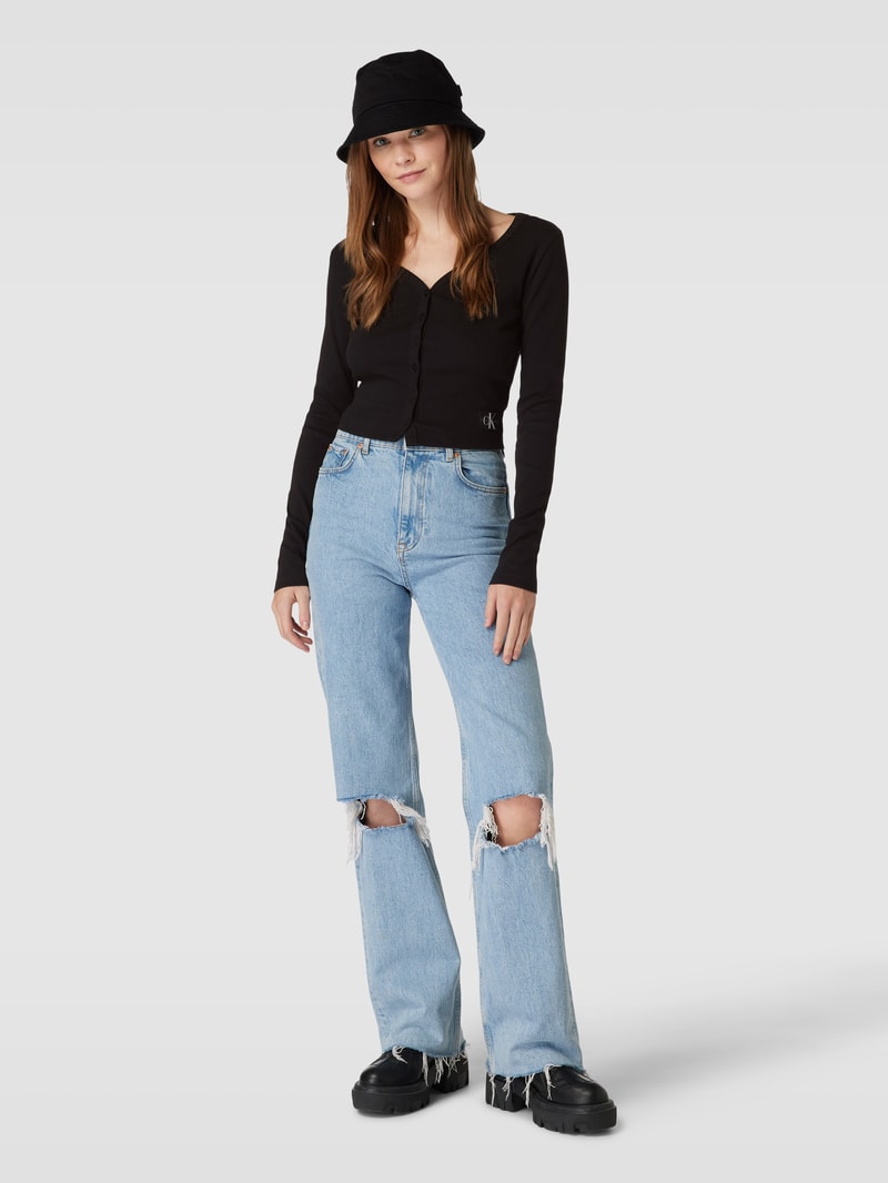 Cropped Cardigan mit Label-Patch in black
