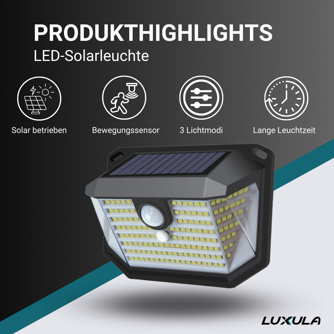 LUXULA Solar-Wandleuchte mit PIR-Lichtsensor, mit 3 Lichtmodi